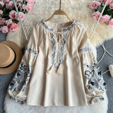 National Lantern Sleeve Shirt Women's Summer Heavy Industry Embroidery Tatry Loose Meat Cover Retro To Make Old Design Feel Top
