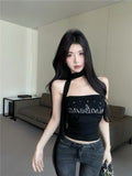 943# Summer New Pure Desire Around The Letter Drill Around The Neck Repair Body Fixed With Chest Mating On The Top