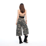 26 Years Of Summer New Retro Washing White Camouflage High-Waist Bag Pocket Seven-Point Jeans Woman
