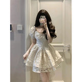 2025 Summer New French Bubble Sleeve White Dress Girl Small Man To Show Thin Unkempt Dress Princess Dress