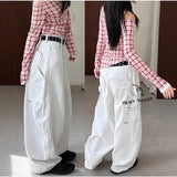 Street Retro Love Pocket Water Wash Cues Loose Broad-Legged Jeans Languid Casual Trousers 2 Colors