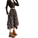 Maillard Curry Lattice Skirt Irregular High-Waist A-Word Umbrella Skirt Retro Style Shaded Thin
