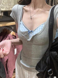 5109# Summer New Pure Desire To Fake Two Short-Sleeved T-Shirt Splicing Sling Sling Vest Women With Chest Pads