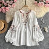 2025 Summer Retro National Style Long-Sleeved Collar Loose Thin Embroidery Jacket Women's Ocean Clad Shirt