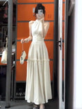 French Gentle Wind White Sleeveless Neck Vest With Joint Dress Women's Summer 2025 New Waist Dress