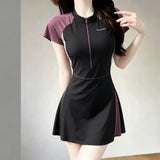 2026 New Bikini Swimsuit Women Solid Color Cover Belly Thin Waist Bubble Hot Spring Swimming Sports Dress Swimming