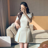 Korean Small Fragrant Elegant Temperament Flower That Rounded Short-Sleeved Dress Summer French Thin A-Word Skirt