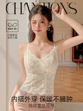 10161# Early Autumn New Pure Sexual Lust Sexy Lace Plus Velvet Sling Vest Women Body Body Integrated With Chest Pad Inside