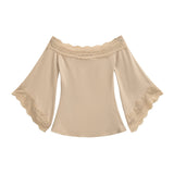 White Pure Temperament Lace Long-Sleeved T-Shirt Women Seven-Point Horn Sleeve Bottom Shirt Laziness Laziness Laziness Laziness Laziness