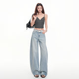 2026 Spring And Summer New Loose Loose Hanging Diamond Hot Sister Scissor Jeans Blue Trousers