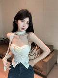 Purely Sexual Lace Tat Bra Wearing Female Sweet Hot Babes Thin Slings Summer Hanging Neck Short Waistcoat