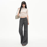 Grey High Sense Of Wisdom Fashionable Low-Rise Casual Trousers Women TR Mixed Sleung No Leg Suit Casual Pants