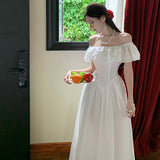 French Lotus Side Shoulder-To-Shoulder Dress Women's Summer 2025 New Super-Looking Niche Design Temperament Dress