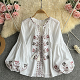 Bohemian Retro Embroidered Print Long-Sleeved Shirt For Women's Spring New Loose Cardigan Commuter Top