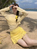 2026 Sunscreen Resort Hot Spring Solid Color Split Swimsuit Women Bikinis Three-Piece Thin Swimsuit Woman