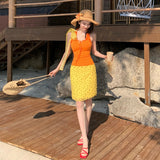Pure-Hearted Sweet Hottie Sexy Dopamine Set Female Summer Ears Hanging Neck Vest Half-Body Skirt Two Sets