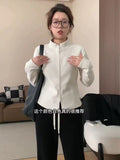 The New Slimming Warm Double Zipper Open-Shirt With Autumn And Winter Milk White Collar Long Sleeve Jacket