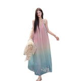 Korean Gradient Sling Dress Women 2026 Summer New Beach Temperament Seaside Holiday Dress Thin Super Fairy