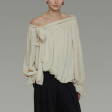 French Irregular Slanted Shoulder Shirt Women's Spring 2026 New Design With Open Shoulder Women's Top
