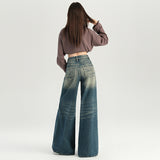 Autumn And Winter New Zero Wild Retro Washing Languid Loose Feeling Loose Broad-Legged Jeans Woman Yichun