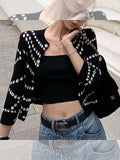Wool Blended Temperament Small Scent Pearled Tidly Designed 7-Sleeve Baby Knitted Cardigan Coat Woman