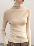 Full Wool Yarn Seamless One High-Collar Slimming Knitted Shirt Woman