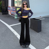 Vintage Non-Legged Micro-Tipped Jeans Women Autumn And Winter High Waist-Hanging Small Pocket Cover Wide Leg Trumpet Trousers