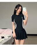 Boles 8499 Special Conservative Dress Covered Belly Skinny Sports Flat Horn Swimsuit