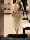 Coarse Pocket Hook Side Half Skirt Three-Dimensional Cut Hand-Woven Design Feel Half-Dress White