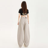 2026 Spring On The New High-Waisted Broad-Legged Sleek Sleek Pants Morandi Gray Tug Trousers Women's Pants