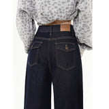 Vintage Dark Blue Broad-Legged Jeans Women's Fall 2025 High-Rise Loose-Fitting Slim Languid Tugging Trousers