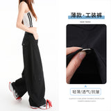Nine Points Design Sense Retro Babes Scissors Trousers Set Thin Multi-Pocket Broad-Legged Workwear Casual Pants Wide