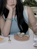 Blue And White Crash Linen Hollow Belt Yarn Muscle Apparent Thin Straight Barrel Thin Knit Dress Woman Summer