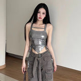 Net Red Live Clothes Girl Sweet Hottie Sexy Bosom Hollow Folded Waist Vest Short Anchor On The Top Of The Mirror