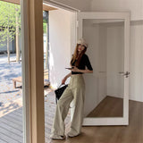 Real Shooting #Today Heavy Industry Sand Washing Nostalgic Dirty Washing Dye Structure Line Casual Pants Trousers Female Gray Green Coffee Cotton