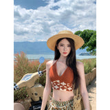 2025 Yunnan Northwest Tourism Knitted Twisted Espoo Hollow Coat + Irregular Flower Type High-Waist Broad Leg Pants