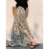 Beautiful Beautiful Dress Seaside Vacation High-Waisted Thin Leopard Print Open Fork A Word Half-Dress Woman Spring