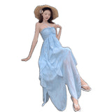 2025 New French Retro Lotus Side Hanging Neck Long Skirt Female Holiday Style Temperament Waist Thin Dress