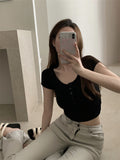 9087 # Human Cotton Short-Sleeved Chest Mat Slimming Body Short-Sleeved T-Shirts Short-Sized Outerwear Tops