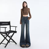 Micro-Horn Jeans Women High-Rise Loose Slim Slimy Retro Blue Lengthened Trousers Tall Lengthened Version