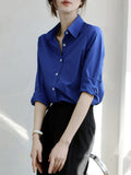 Little Klein Blue Shirt Women Spring And Autumn Simple Temperament Small Loose Shoulder Long Sleeves Blue Shirt