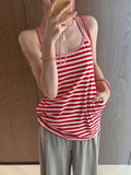 Vintage Hottie Red Slings Medium Long Striped Vest Woman Summer Loose Thin Pure Want To Wear Clothes