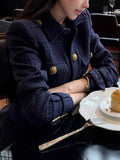 Small Bus Private Clothes Gold Button Coat Lazy High-End Temperament Dark Blue Shoulder Collar Top