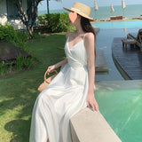 French Vintage Swear Sexy Super Fairy White Suspension Dress Seaside Vacation Dew Beach Dress Women's Summer