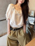 White Sky Silk Tidly Shirt Girl Summer French Temperament Lace Linen Shirt