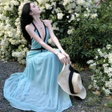 French Temperament High-Level Famous Fasting Deep Wrapped Chest Hollow High-Waisted Dress Seaside Dress