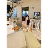 2026 French High-End Light Blue Hollow Hanging Neck Dress Sexy Folded Holiday Dress Summer