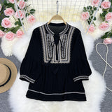 Bohemia National Style Heavy Industry Embroidered Sue With Cotton Doll Shirt Retro Lady Blouse Shirt