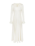 [Snow] Gentle Atmosphere Lace V-Neck Knitted Dress Waist Thin A Long Dress