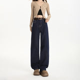 Spring And Autumn Anti-Fading Elastic Straight Color Repair Narrow Version Of Broad-Legged Jeans Women's Leisure